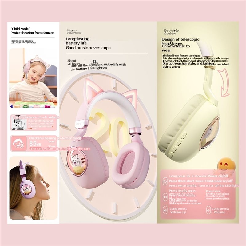 Casque sans fil Bluetooth 5.3  - Cat Ear Bluetooth Headset Led avis et prix
